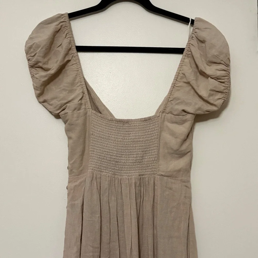 Free People Tan Tie Front Cutout Puff Sleeve Midi Dress Womens‎ XS